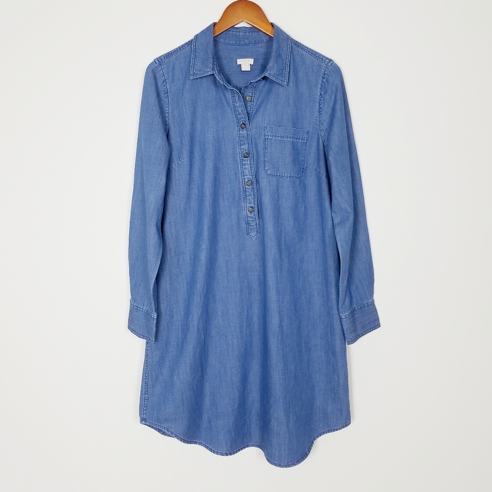 ☆SOLD☆J. Crew Chambray Long Sleeve Shirt Dress M - Picture 3 of 6